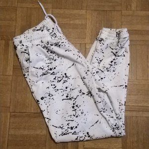 White Sweatpants With Black Paint Spatter